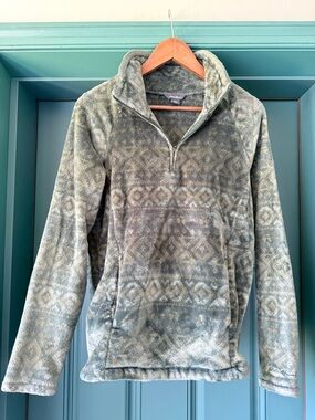 Eddie Bauer Green Patterned Quarter-Zip Fleece Pullover